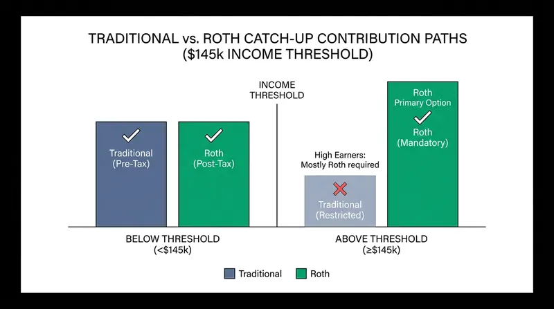 High earners are now required to direct catch-up contributions into after-tax Roth accounts.