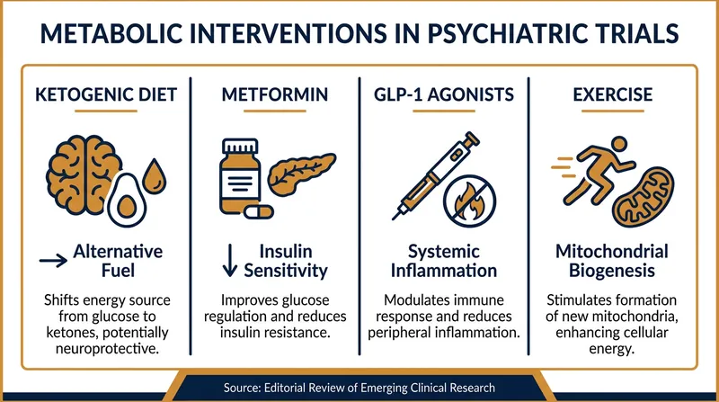 Researchers are testing several metabolic interventions to bypass glucose resistance and restore brain energy.
