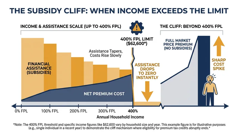 The return of the subsidy cliff means earning just one dollar over the threshold eliminates all premium assistance.