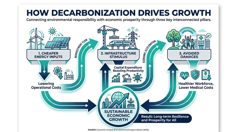 The three primary macroeconomic mechanisms that turn climate action into GDP growth.