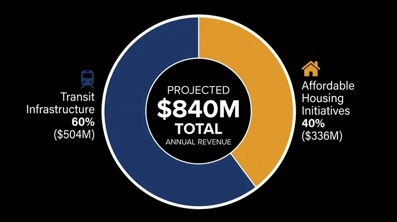 The city projects over $840 million in annual revenue to fund public infrastructure.