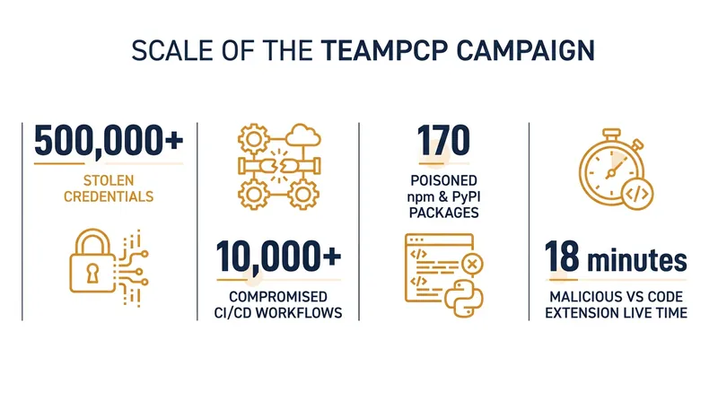 The unprecedented scale of the TeamPCP software supply chain compromise.
