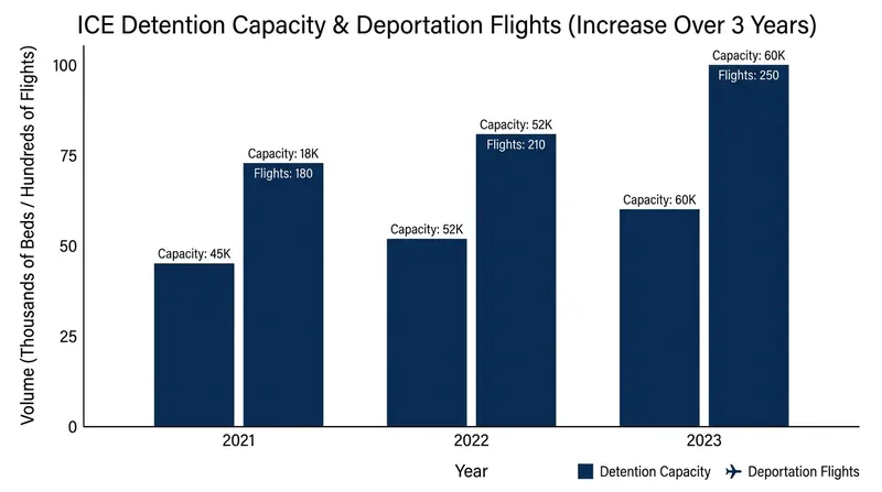 Federal authorities have steadily increased detention and removal capacity across southern states.