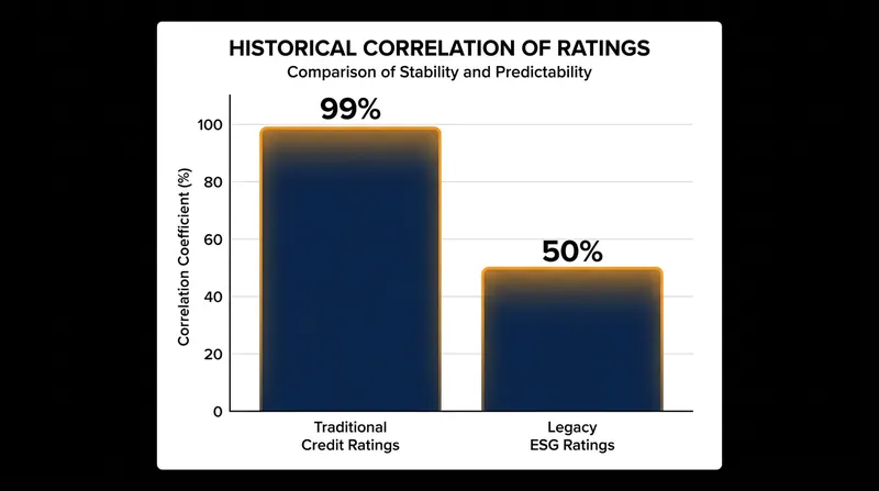 Historically, ESG ratings from different providers have shown remarkably low correlation compared to traditional credit ratings.