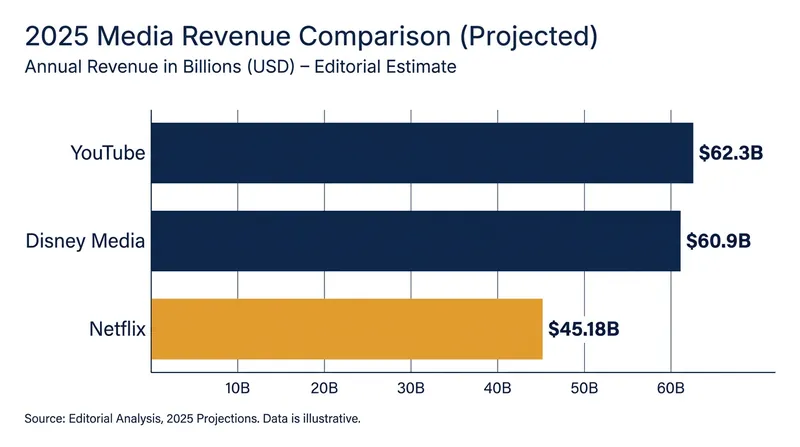 YouTube's 2025 revenue eclipsed both Disney's media division and Netflix.