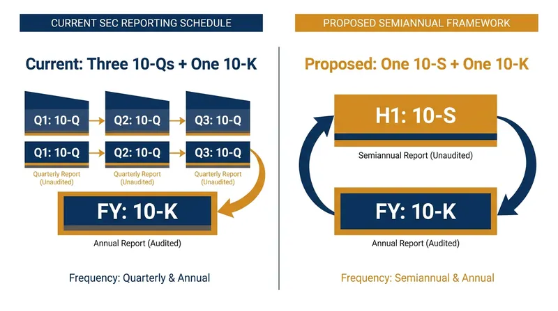 The proposed Form 10-S would replace three quarterly reports with a single mid-year filing.