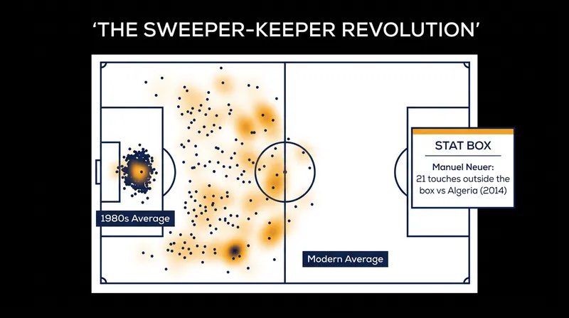 How the goalkeeper's operational zone has expanded out of the penalty area over the decades.