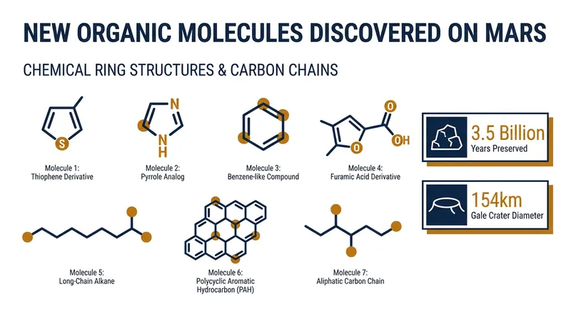 The newly discovered compounds include complex polycyclic aromatic hydrocarbons and long-chain aliphatic molecules.