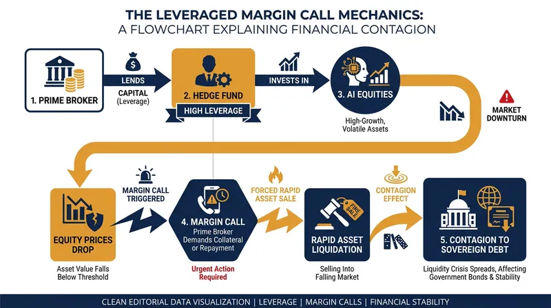 How a localized drop in equity prices can trigger a systemic shock through leveraged margin calls.