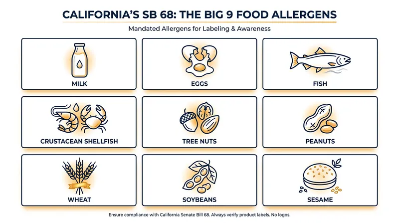 The nine major food allergens that account for 90% of allergic reactions in the U.S.