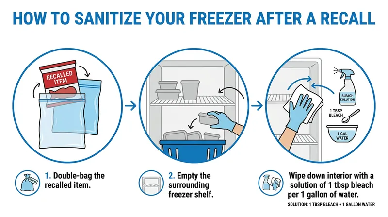 Proper disposal and sanitization are critical to prevent cross-contamination of other frozen foods.