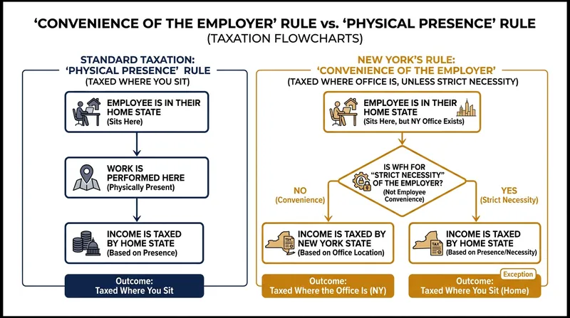 How traditional physical presence taxation differs from the convenience rule.
