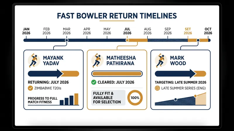 Key fast bowlers making their return to competitive cricket in mid-2026.