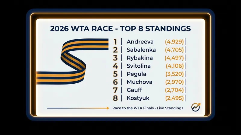 The current top eight in the WTA Race to Indian Wells as of mid-July 2026.
