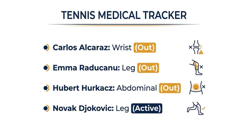 Key players navigating significant injuries during the 2026 summer tennis season.