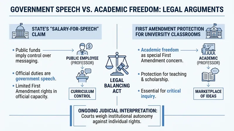 The core legal dispute centered on whether a professor's lecture constitutes government speech.