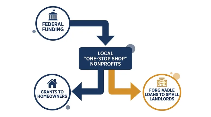 The pilot program relies on local 'one-stop shops' to navigate federal bureaucracy and deploy funds directly to property owners.