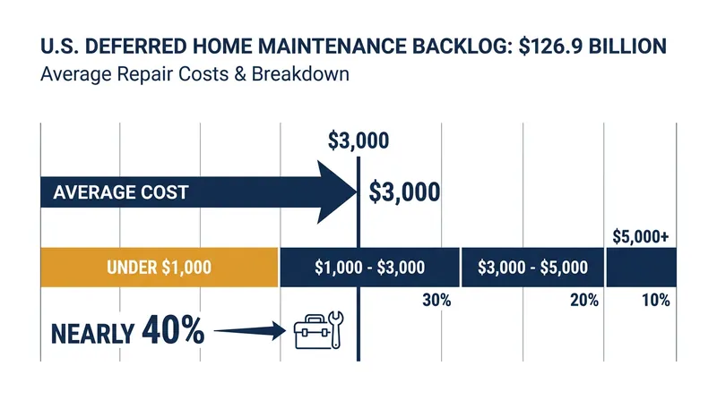 While the national maintenance backlog is massive, a significant portion of individual home repairs require relatively small capital investments.