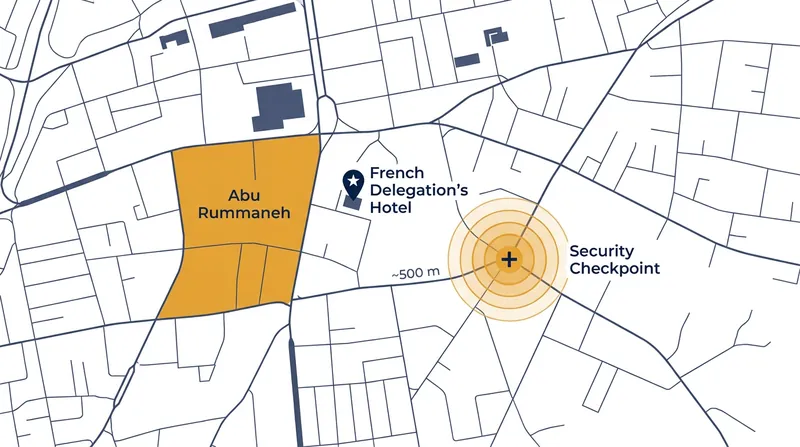 The explosions struck a checkpoint roughly 500 meters from the hotel housing President Macron.