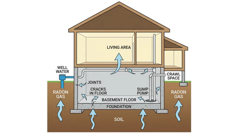 Radon is a naturally occurring radioactive gas that can seep into homes through foundation cracks.
