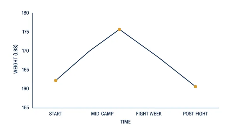Shields' projected weight trajectory from her natural baseline to heavyweight and back.
