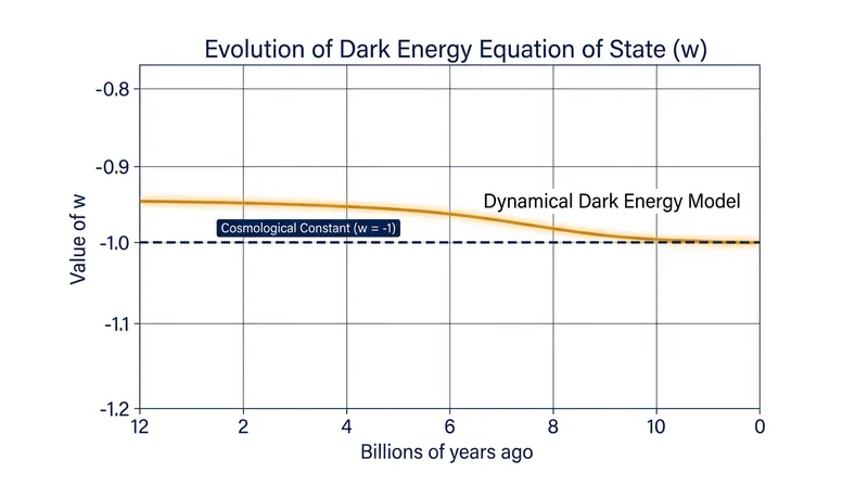 DESI data suggests the dark energy equation of state (w) deviates from the constant -1 predicted by the standard model.