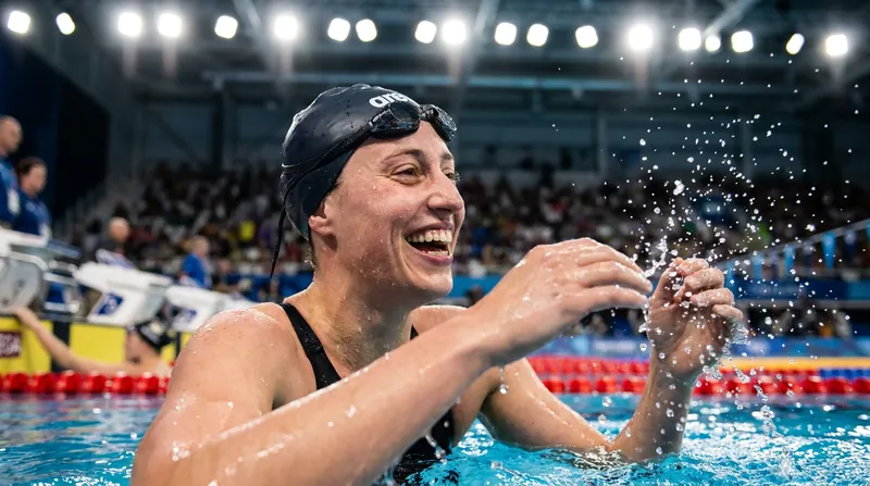 Great Britain's Amalie Smith celebrates after setting a new Championship record in the 400m individual medley.