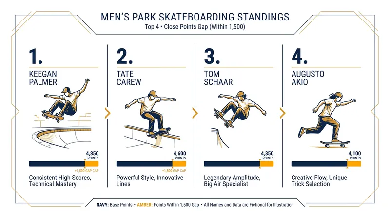The points gap between the top four skaters is the narrowest in WST history.