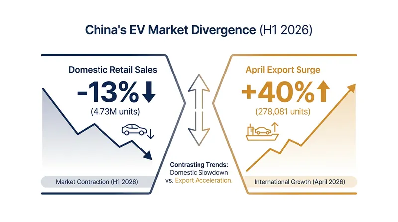 While domestic sales contracted in the first half of 2026, Chinese EV exports surged to offset the slump.