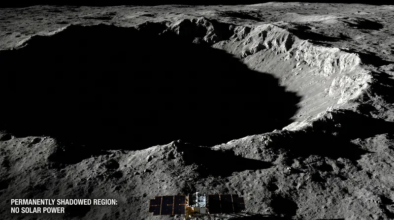 Permanently shadowed lunar craters represent a major operational hurdle for solar-dependent spacecraft.