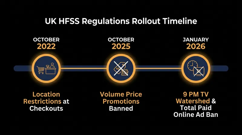 The multi-year rollout of the UK's HFSS restrictions.