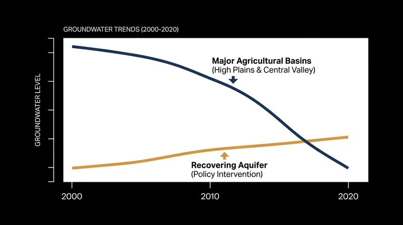 While most major aquifers show accelerating decline, targeted interventions have sparked recovery in isolated regions.