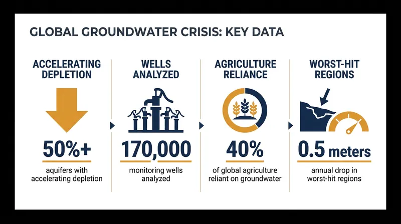 Key statistics from the landmark Nature study on global groundwater depletion.