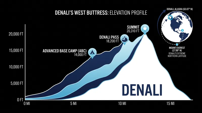 Denali's extreme northern latitude means its barometric pressure is lower than mountains of similar heights near the equator, making the air significantly thinner.