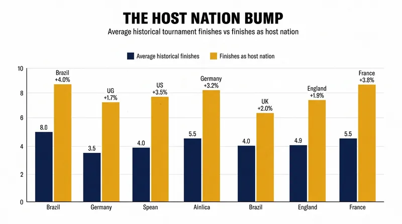 Data consistently shows nations overperforming their historical baselines when hosting the tournament.