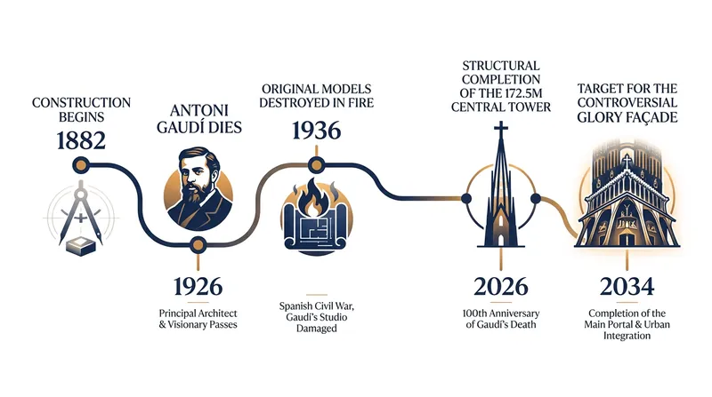 A timeline of the basilica's 144-year construction journey.