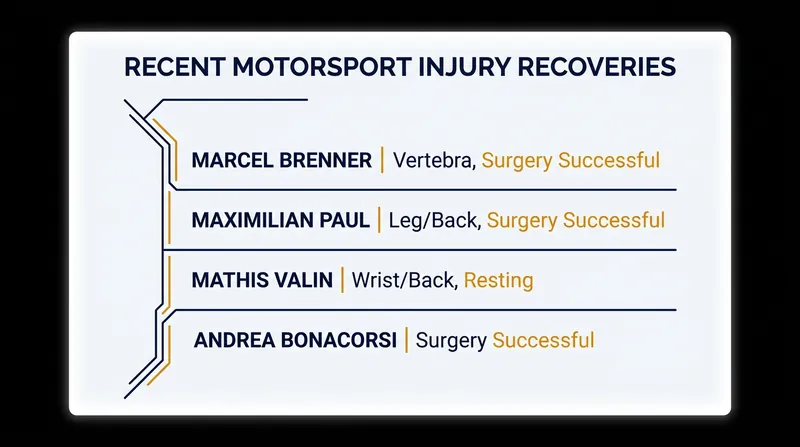 Mid-summer injury updates across global motorsport disciplines.