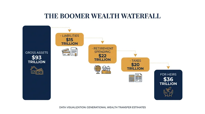 How $93 trillion in gross assets is whittled down to $36 trillion in actual inheritances.