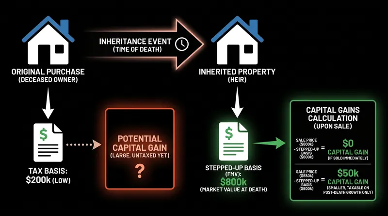 The step-up in basis allows heirs to inherit appreciated assets without paying decades of accumulated capital gains taxes.