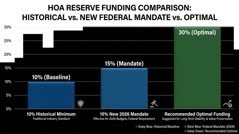 The 50% increase in mandatory reserve allocations is designed to prevent catastrophic special assessments for future buyers.