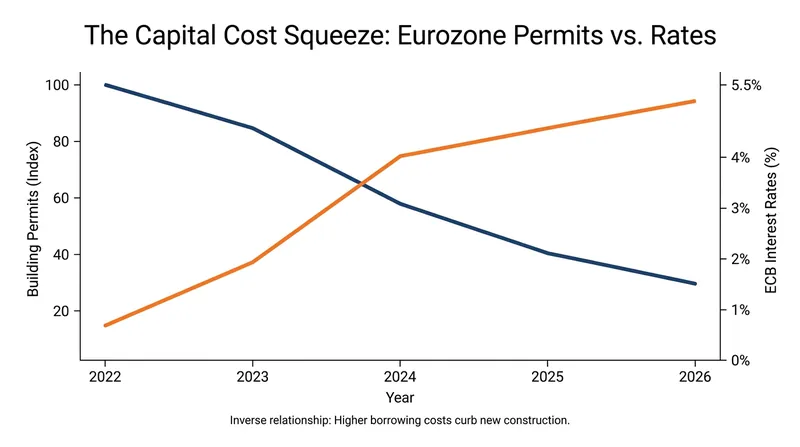 As the ECB raised interest rates, new residential building permits plummeted across the bloc.