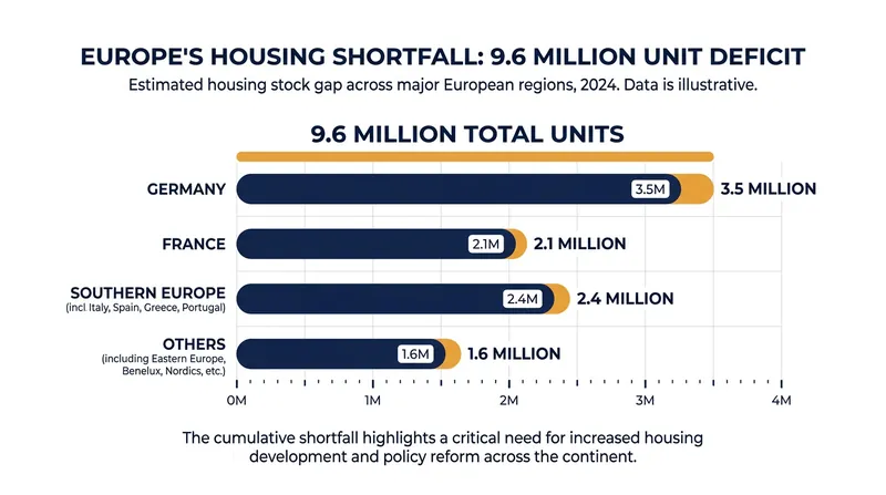 The pan-European housing deficit has reached 9.6 million units, driven by construction slumps in major economies.