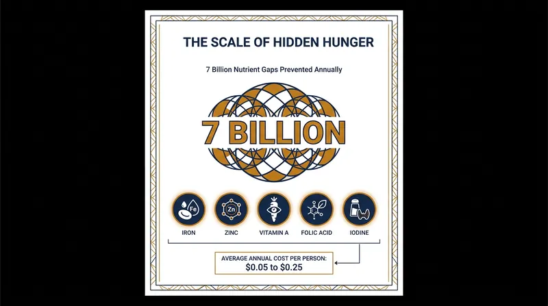 Current fortification programs close billions of specific nutrient gaps at a fraction of a dollar per person annually.