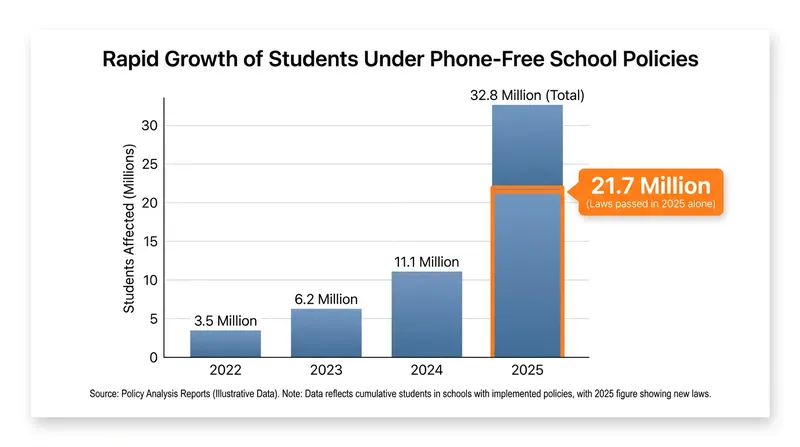 The legislative push in 2025 drastically increased the number of students attending phone-free schools.