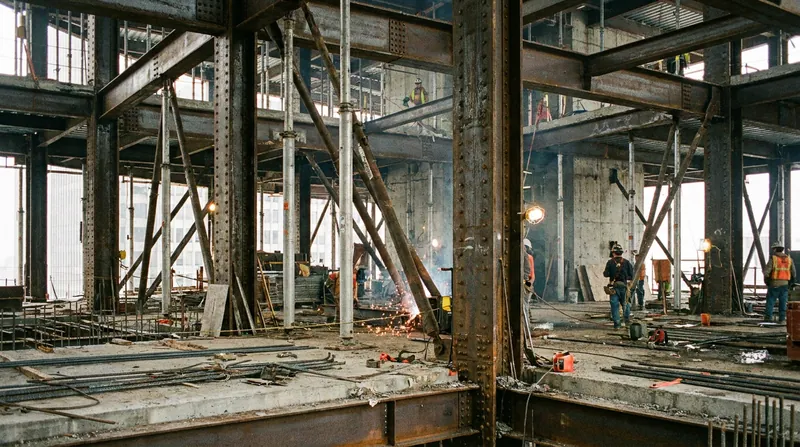 Engineers installed temporary steel shoring struts to transfer weight away from the compromised columns.