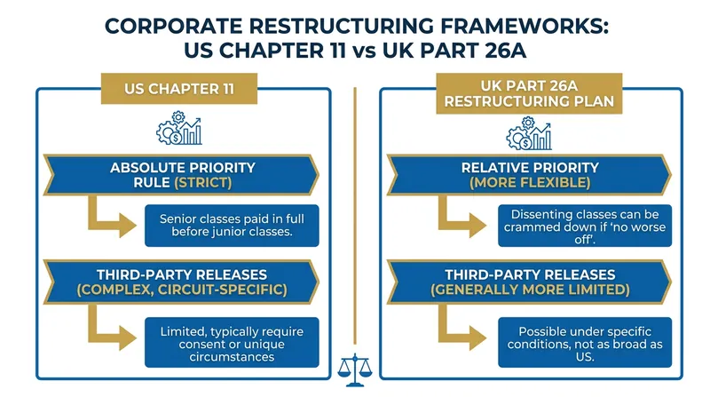 The UK's Part 26A framework offers distinct advantages over U.S. Chapter 11, particularly regarding shareholder equity and liability releases.
