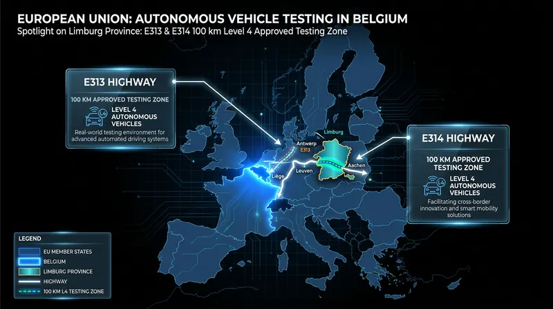 The approved testing zone covers 100 kilometers across the E313 and E314 highways in Belgium's Limburg province.