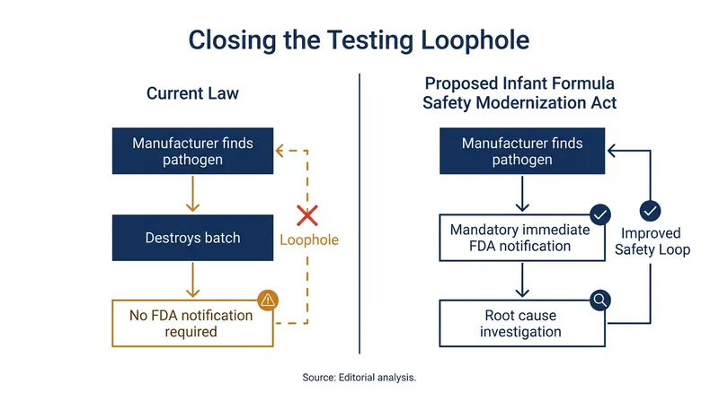 Proposed legislation would require manufacturers to notify the FDA of any positive pathogen test, even if the formula hasn't shipped.