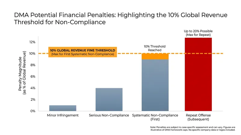 The DMA empowers regulators to levy fines of up to 10% of a company's global annual turnover.