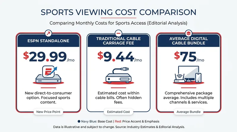 How ESPN's new standalone pricing compares to traditional bundle economics.